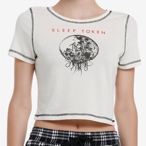 Hot Topic Cream and Black Graphic Crop Top